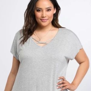 Torrid gray criss cross v-neck t-shirt
